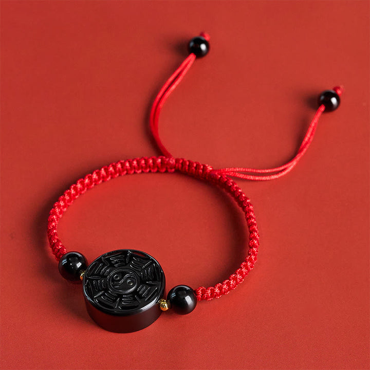 Buddha Stones Red String Black Obsidian Round Bagua Blessing Bracelet - image 2
