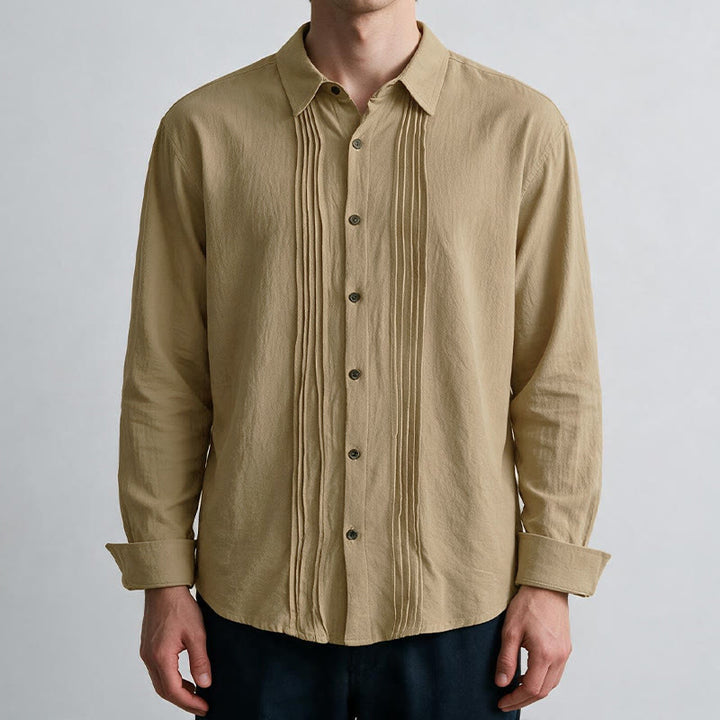 Buddha Stones Spring Minimalist Pintuck Button-Up Solid Men's Long Sleeve Shirts - image 16