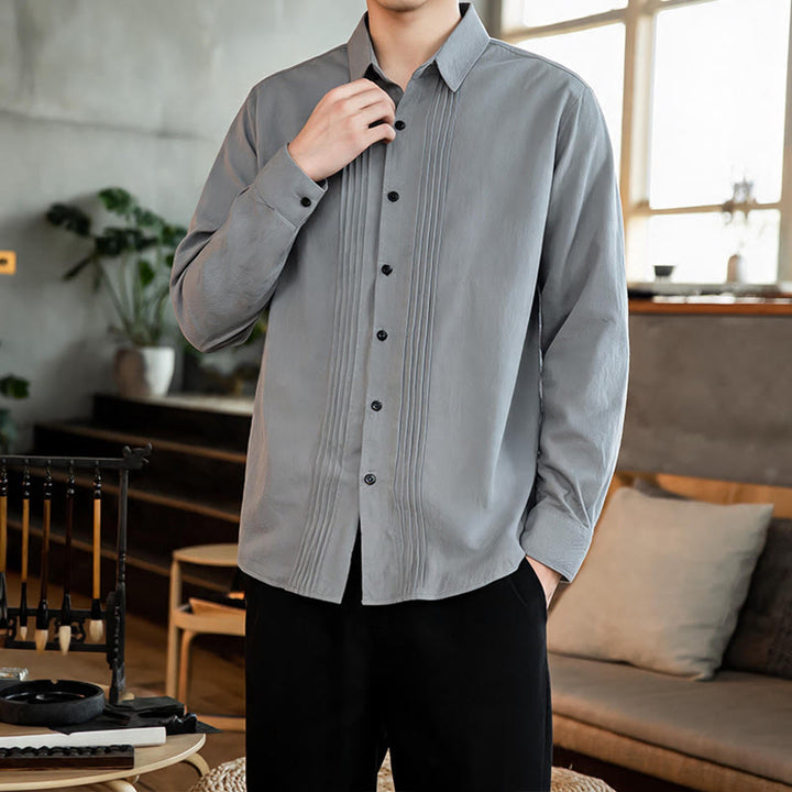Buddha Stones Spring Minimalist Pintuck Button-Up Solid Men's Long Sleeve Shirts - LightGray - US/UK/AU46, EU56 (5XL) - image 20