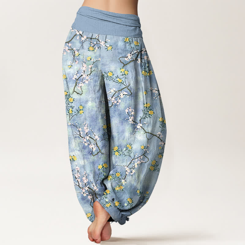 Buddha Stones Cotton Botanical Floral Branch Pattern Women's Elastic Waist Harem Pants - image 7