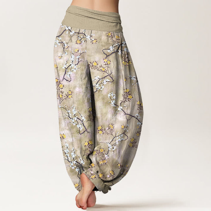 Buddha Stones Cotton Botanical Floral Branch Pattern Women's Elastic Waist Harem Pants - image 10