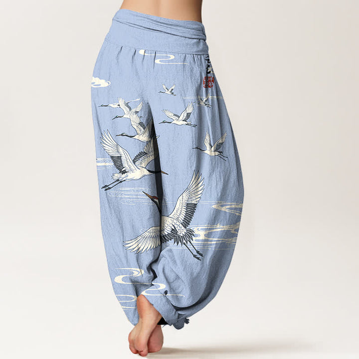 Buddha Stones Cotton Oriental Crane Wave Pattern Women's Elastic Waist Harem Pants - image 10