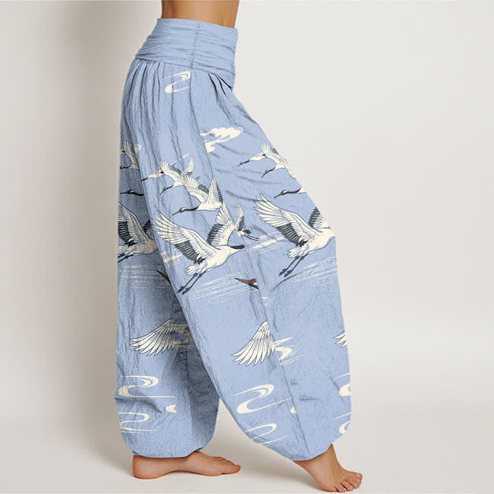 Buddha Stones Cotton Oriental Crane Wave Pattern Women's Elastic Waist Harem Pants - image 9