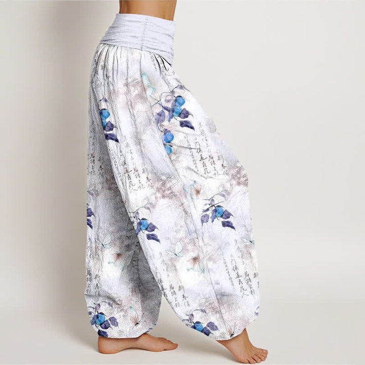 Buddha Stones Cotton Ink Calligraphy Citrus Butterfly Pattern Women's Elastic Waist Harem Pants - image 6