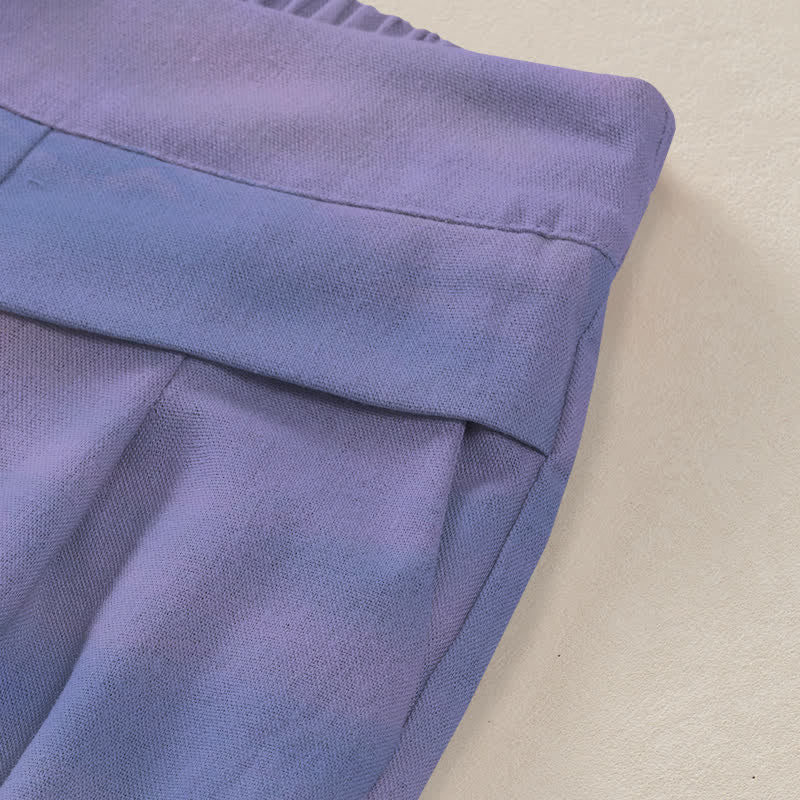 Buddha Stones Cotton Linen Gradient Crane Reed Pattern Women's Elastic Waist Wide Leg Pants With Pockets - image 2