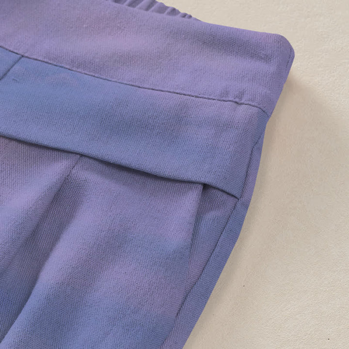Buddha Stones Cotton Linen Gradient Crane Reed Pattern Women's Elastic Waist Wide Leg Pants With Pockets - image 2