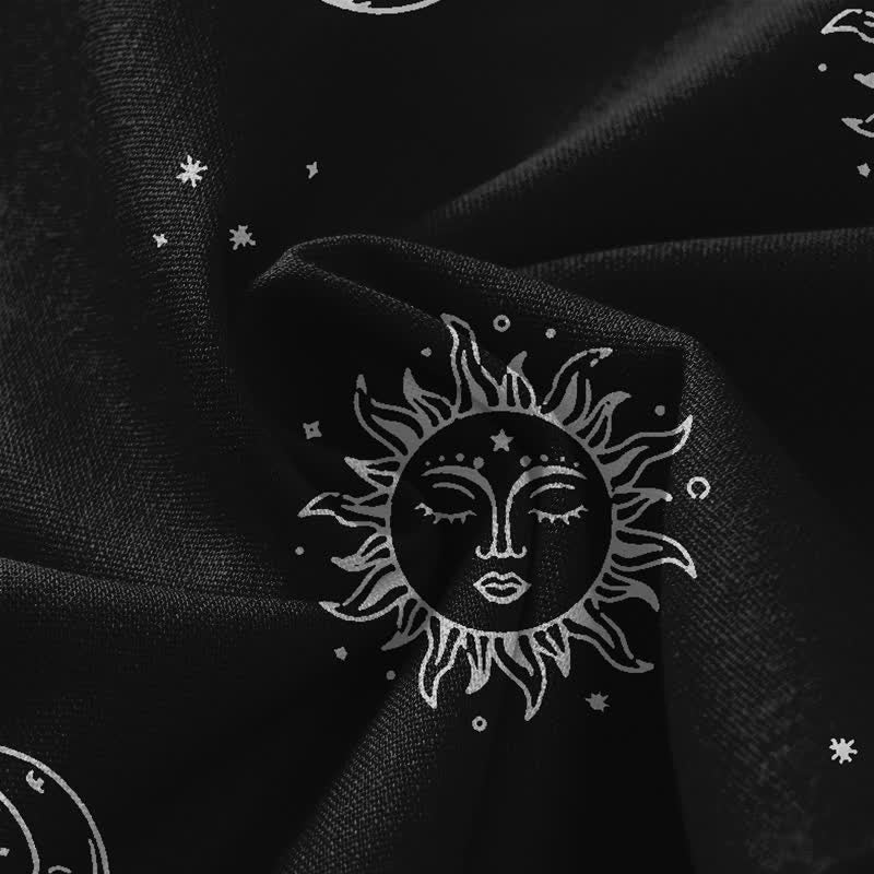 Buddha Stones Cotton Linen Celestial Sun Moon Pattern Women's Elastic Waist Wide Leg Pants With Pockets - image 3