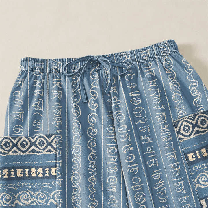 Buddha Stones Cotton Ethnic Geometric Stripe Pattern Women's Elastic Waist Harem Pants With Side Pockets - image 5