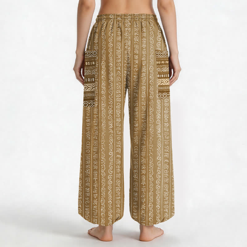 Buddha Stones Cotton Ethnic Geometric Stripe Pattern Women's Elastic Waist Harem Pants With Side Pockets - image 12