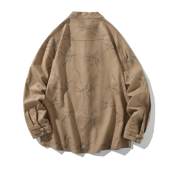 Buddha Stones Spring Casual Tang Style Frog Button Bamboo Print Men's Long Sleeve Shirts - image 19