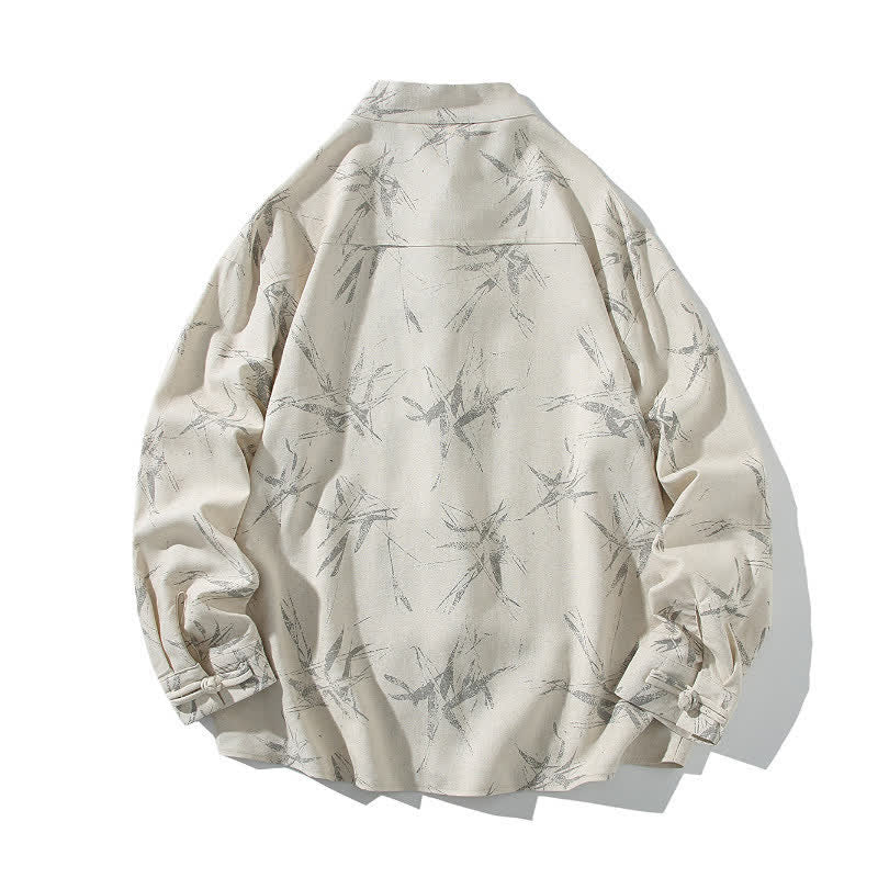 Buddha Stones Spring Casual Tang Style Frog Button Bamboo Print Men's Long Sleeve Shirts - image 7