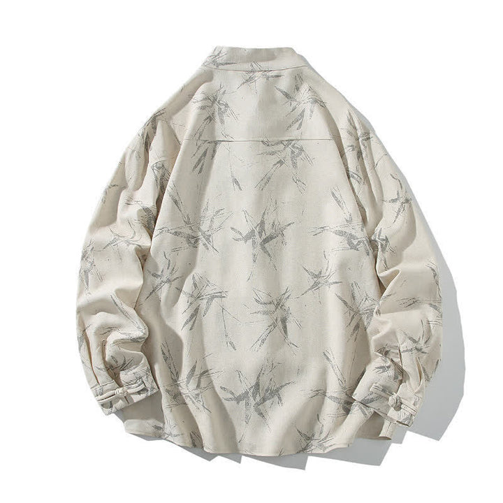 Buddha Stones Spring Casual Tang Style Frog Button Bamboo Print Men's Long Sleeve Shirts - image 7