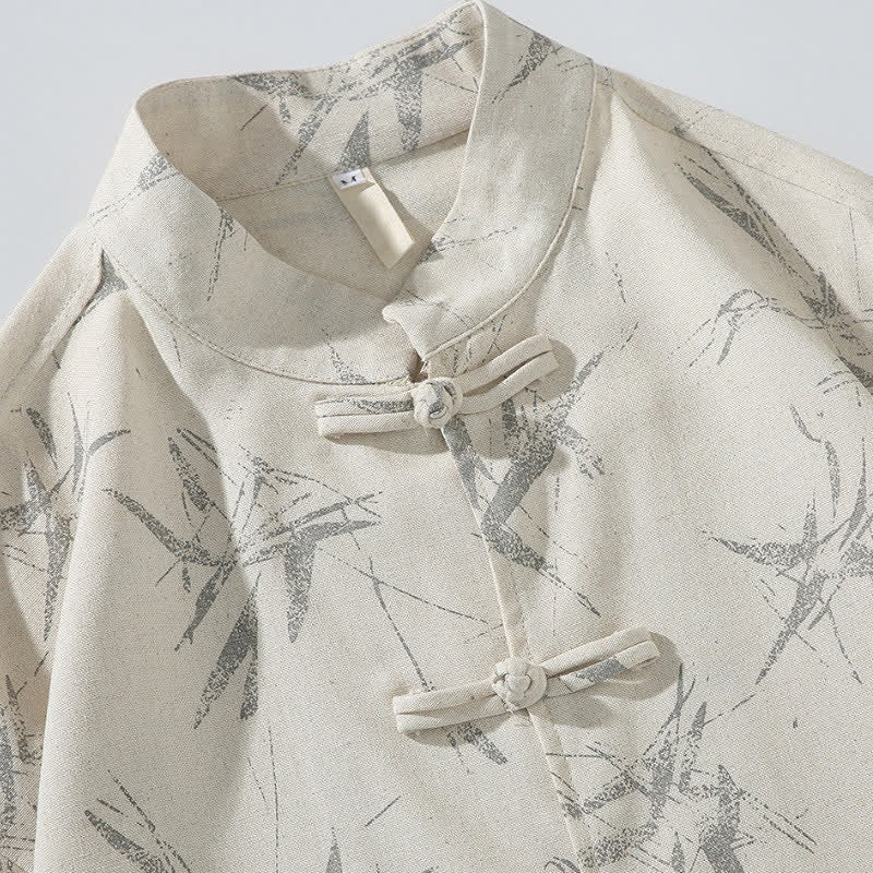 Buddha Stones Spring Casual Tang Style Frog Button Bamboo Print Men's Long Sleeve Shirts - image 8