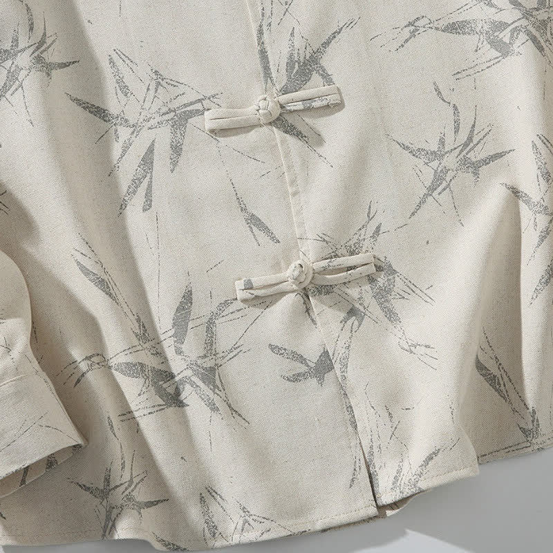 Buddha Stones Spring Casual Tang Style Frog Button Bamboo Print Men's Long Sleeve Shirts - image 10