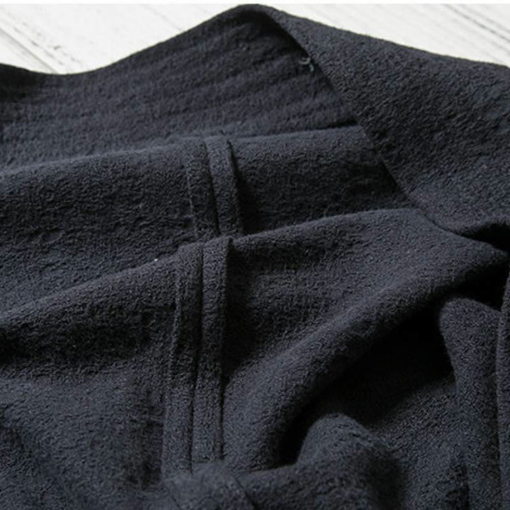 Buddha Stones Fall Winter Minimalist Drawstring V-Neck Lace-up Solid Cotton Men's Kimono - image 3