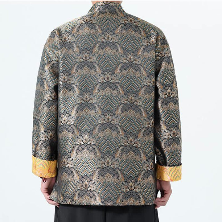 Buddha Stones Fall Winter Vintage Tang Style Frog Button Abstract Ocean Pattern Design Spandex Men's Jacket With Pockets - image 16