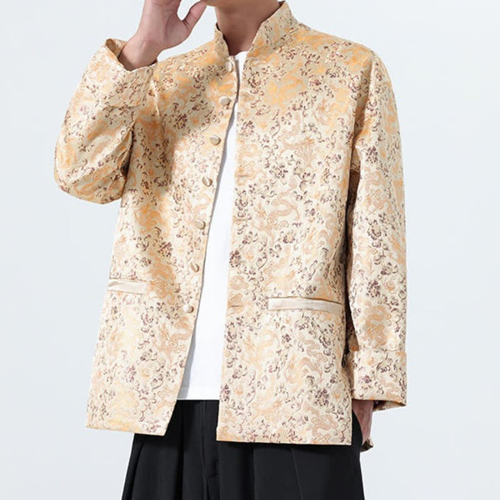 Buddha Stones Fall Winter Tang Style Elegant Mandarin Collar Abstract Dragon Men's Jacket With Pockets - image 25