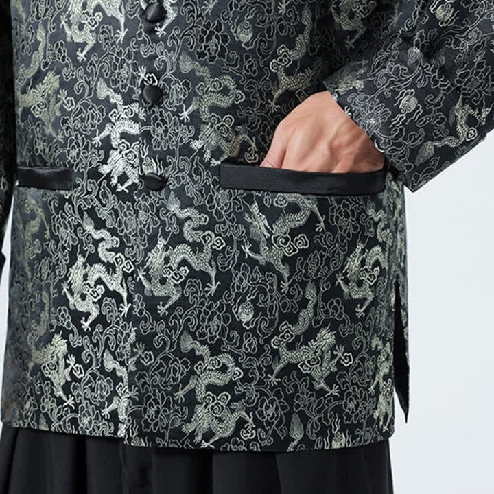Buddha Stones Fall Winter Tang Style Elegant Mandarin Collar Abstract Dragon Men's Jacket With Pockets - image 12