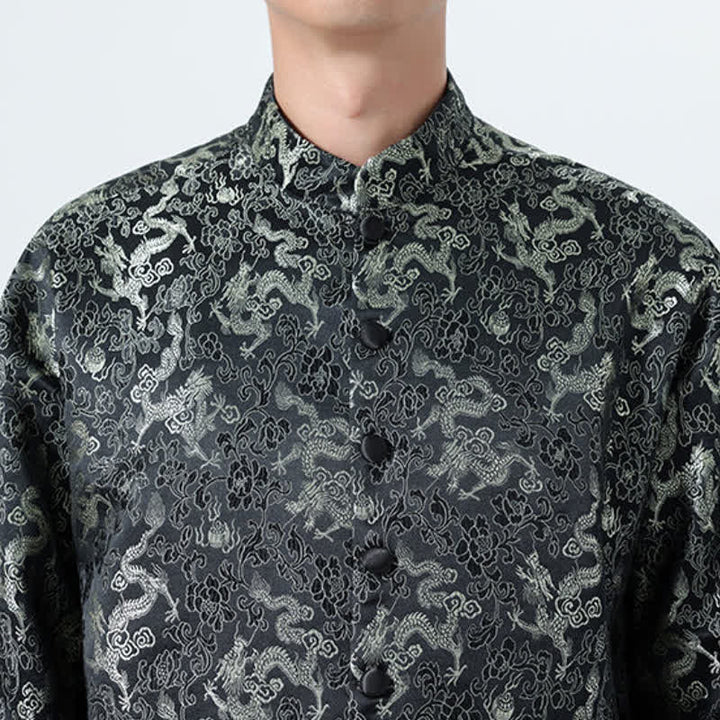 Buddha Stones Fall Winter Tang Style Elegant Mandarin Collar Abstract Dragon Men's Jacket With Pockets - image 9