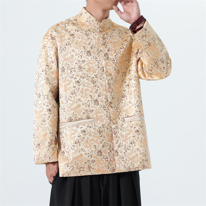 Buddha Stones Fall Winter Tang Style Elegant Mandarin Collar Abstract Dragon Men's Jacket With Pockets - image 23