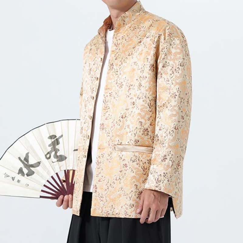 Buddha Stones Fall Winter Tang Style Elegant Mandarin Collar Abstract Dragon Men's Jacket With Pockets - image 24