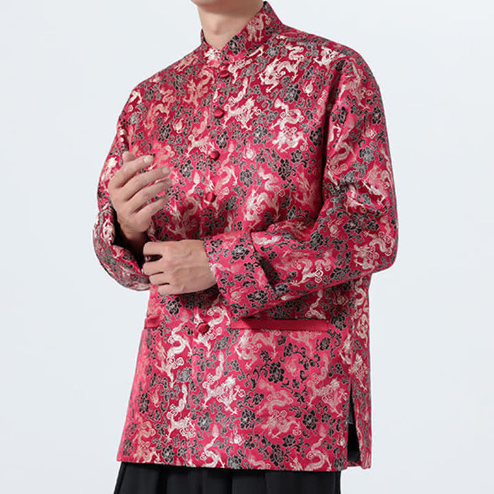 Buddha Stones Fall Winter Tang Style Elegant Mandarin Collar Abstract Dragon Men's Jacket With Pockets - image 21
