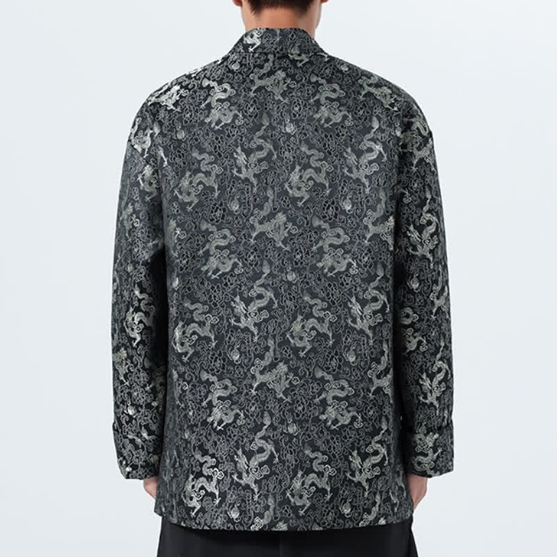 Buddha Stones Fall Winter Tang Style Elegant Mandarin Collar Abstract Dragon Men's Jacket With Pockets - image 4