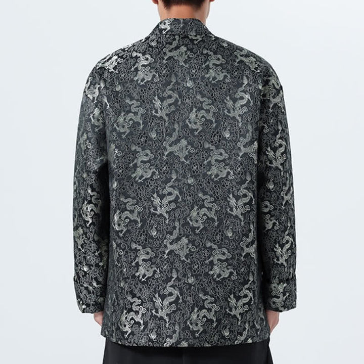 Buddha Stones Fall Winter Tang Style Elegant Mandarin Collar Abstract Dragon Men's Jacket With Pockets - image 4