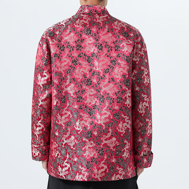 Buddha Stones Fall Winter Tang Style Elegant Mandarin Collar Abstract Dragon Men's Jacket With Pockets - image 17