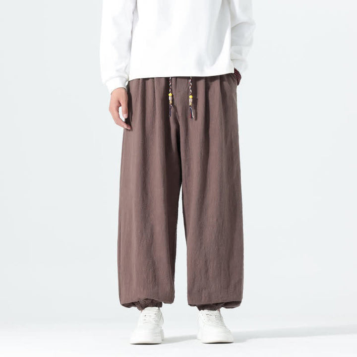 Buddha Stones Spring Summer Casual Minimalist Drawstring Solid Cotton Ankle Pants Men's Tapered Pants With Pockets - Sienna - US/UK/AU46，EU56 (5XL) - image 30
