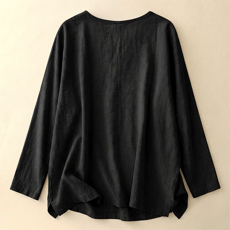 Buddha Stones Spring Fall Casual Simple Solid Crew Neck Design Cotton Women's Long Sleeve T-Shirt - image 12