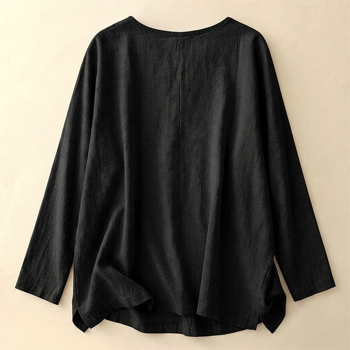 Buddha Stones Spring Fall Casual Simple Solid Crew Neck Design Cotton Women's Long Sleeve T-Shirt - image 12