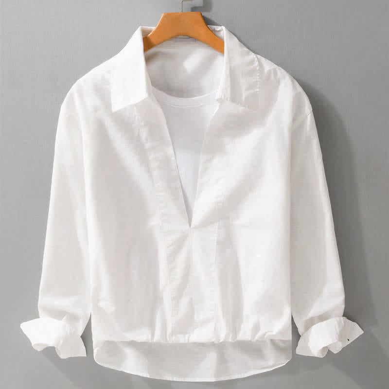 Buddha Stones Fall Casual Minimalist Solid Layered Look Men's Long Sleeve Shirts - White - US/UK/AU42，EU52 (3XL) - image 9
