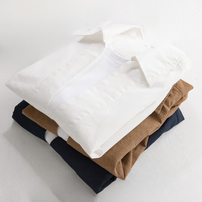 Buddha Stones Fall Casual Minimalist Solid Layered Look Men's Long Sleeve Shirts - image 18