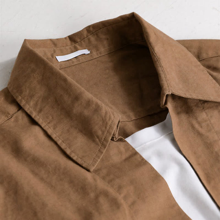 Buddha Stones Fall Casual Minimalist Solid Layered Look Men's Long Sleeve Shirts - image 1