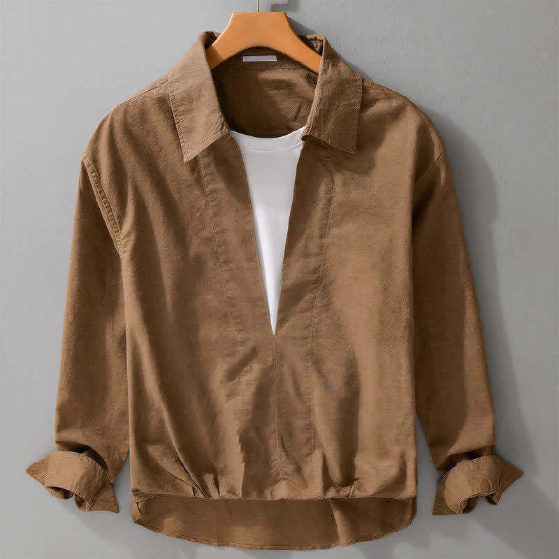 Buddha Stones Fall Casual Minimalist Solid Layered Look Men's Long Sleeve Shirts - Peru - US/UK/AU42，EU52 (3XL) - image 0