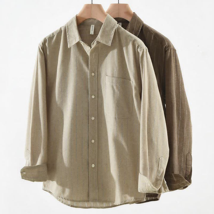 Buddha Stones Fall Casual Vintage Button-Up Striped Cotton Men's Long Sleeve Shirts With Pocket - image 10