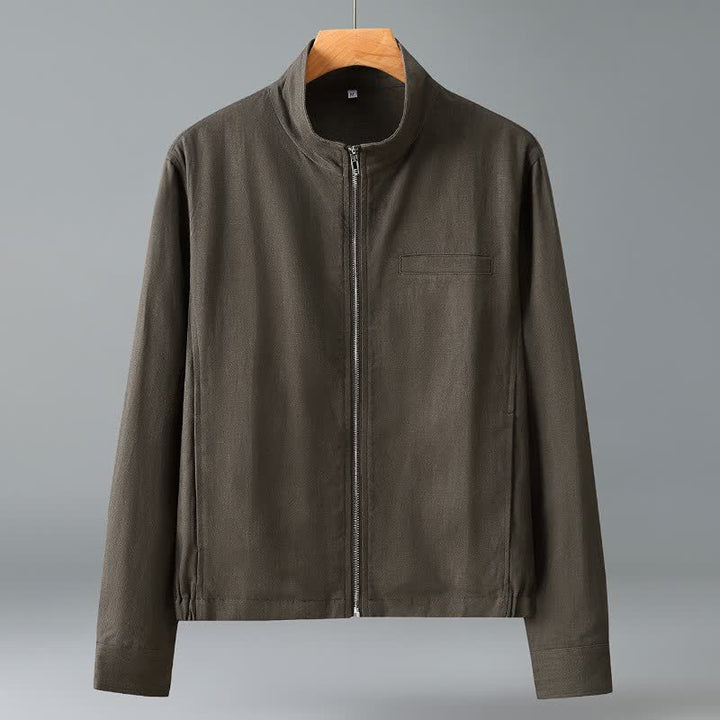 Buddha Stones Fall Minimalist Mandarin Collar Solid Men's Jackets With Pocket - Olive - US/UK/AU42，EU52 (3XL) - image 0