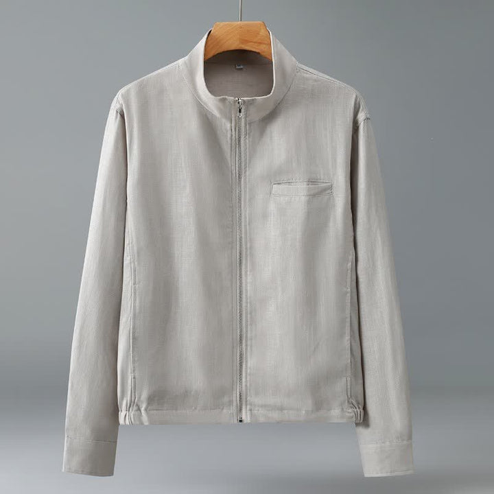Buddha Stones Fall Minimalist Mandarin Collar Solid Men's Jackets With Pocket - Gainsboro - US/UK/AU42，EU52 (3XL) - image 2