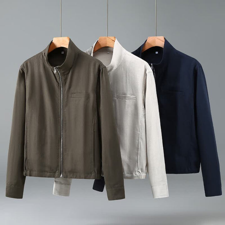 Buddha Stones Fall Minimalist Mandarin Collar Solid Men's Jackets With Pocket - image 11