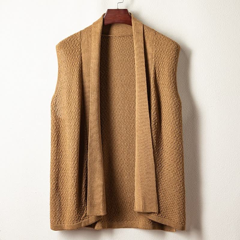 Buddha Stones Fall Casual Minimalist Side Slit Solid Knit Tank Top Men's Kimonos - Tan - US/UK/AU42，EU52 (3XL) - image 0