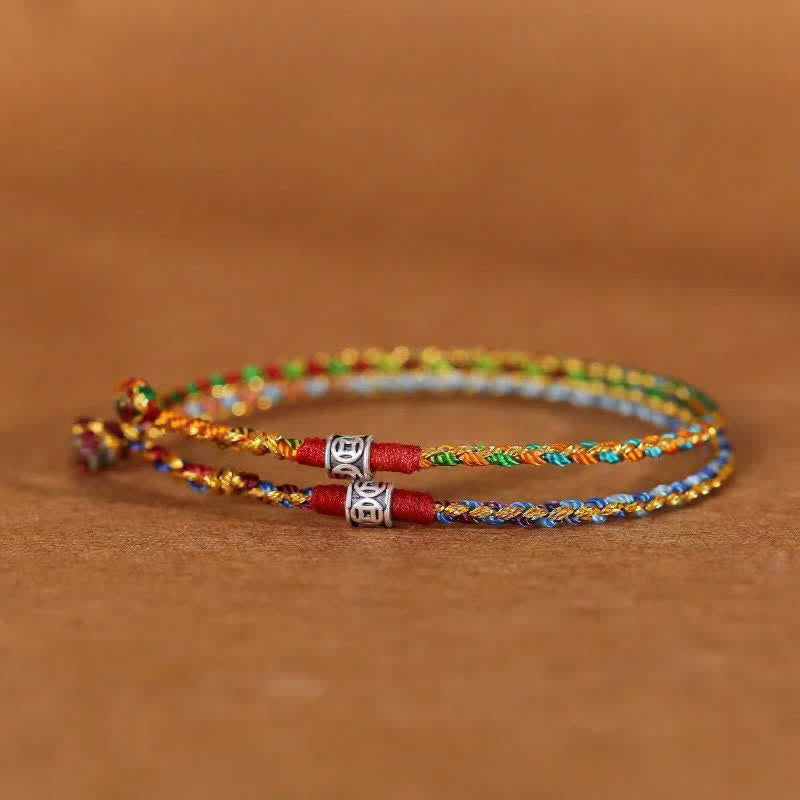 Buddha Stones 925 Sterling Silver Hand-Woven Multicolor Red String Faith Bracelet - image 9