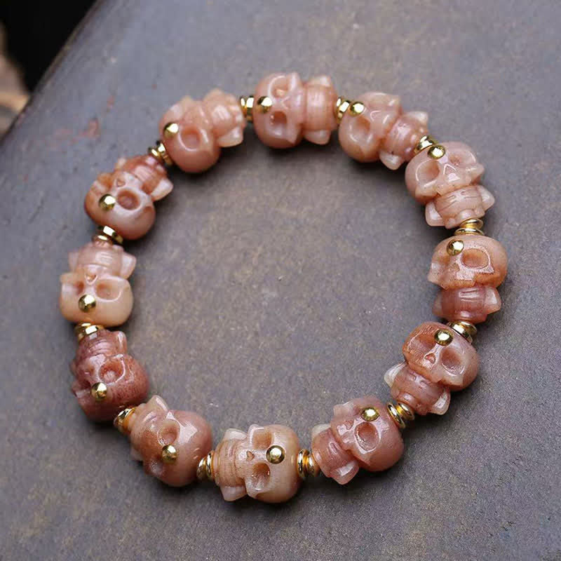 Buddha Stones Hand Carved Skull Tibetan Bone Bead Vintage Bracelet - Bone Bead - image 0