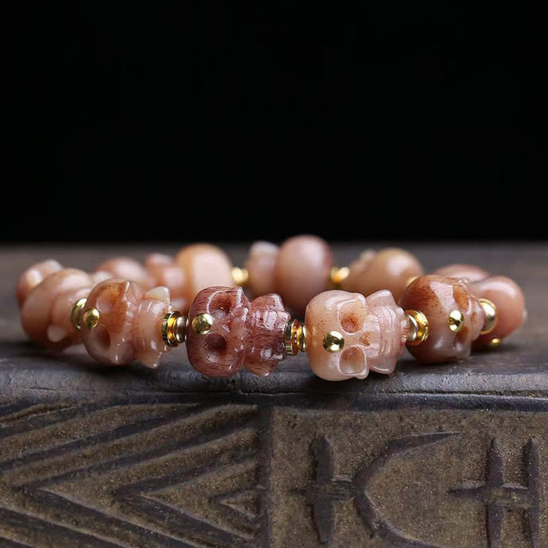 Buddha Stones Hand Carved Skull Tibetan Bone Bead Vintage Bracelet - image 1