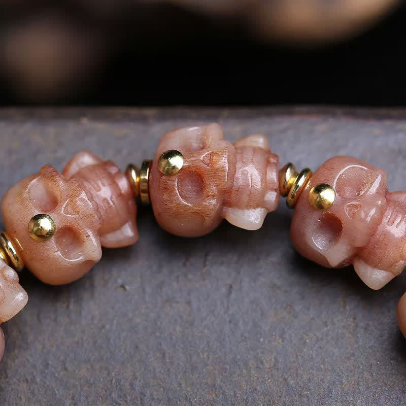Buddha Stones Hand Carved Skull Tibetan Bone Bead Vintage Bracelet - image 4