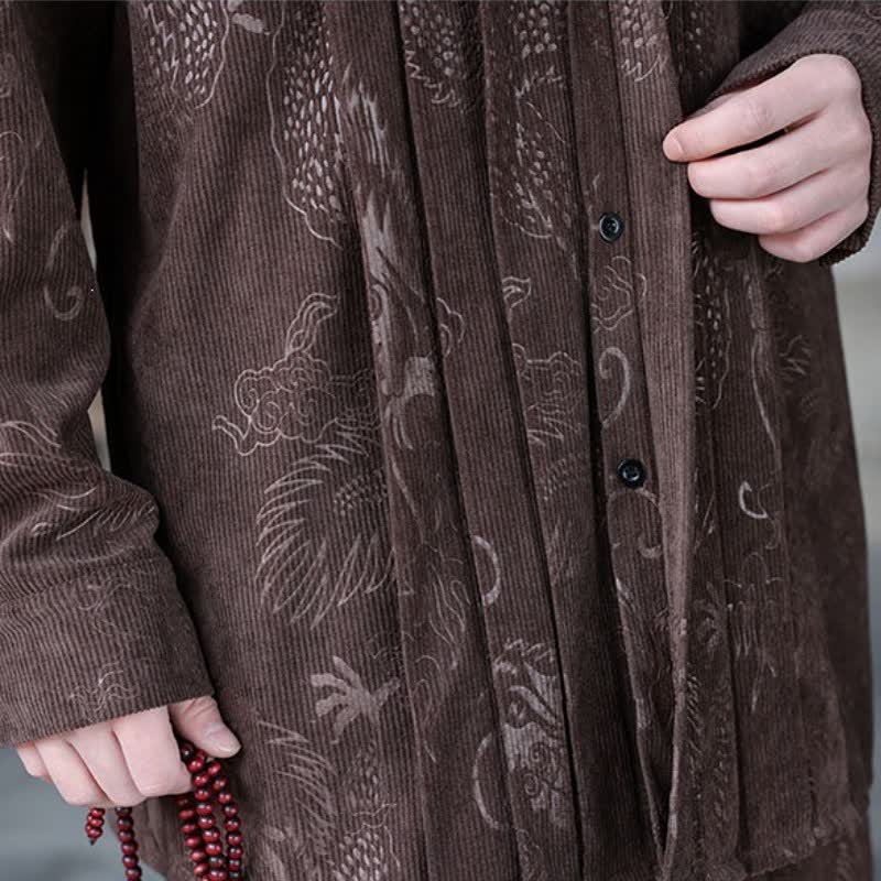 Buddha Stones Fall Winter Casual Tang Style Mandarin Collar Abstract Corduroy Men's Jackets - image 6