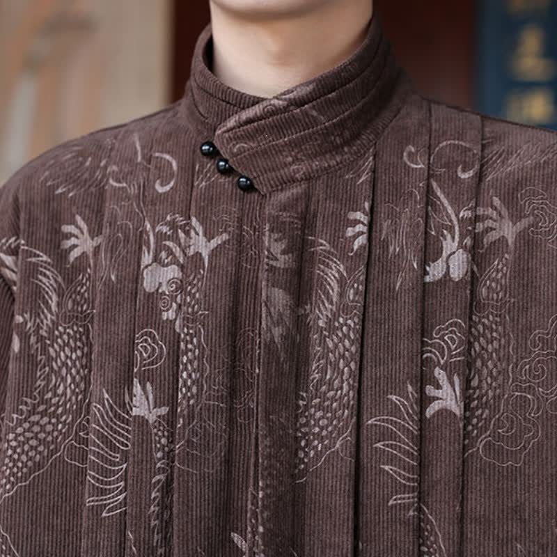 Buddha Stones Fall Winter Casual Tang Style Mandarin Collar Abstract Corduroy Men's Jackets - image 4