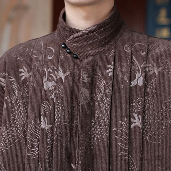 Buddha Stones Fall Winter Casual Tang Style Mandarin Collar Abstract Corduroy Men's Jackets - image 4
