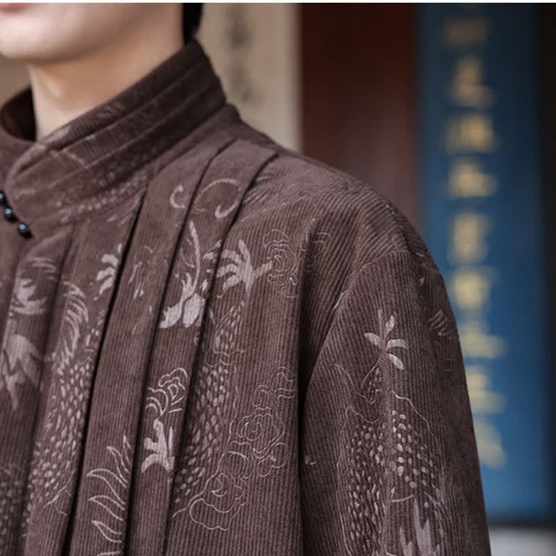 Buddha Stones Fall Winter Casual Tang Style Mandarin Collar Abstract Corduroy Men's Jackets - image 5