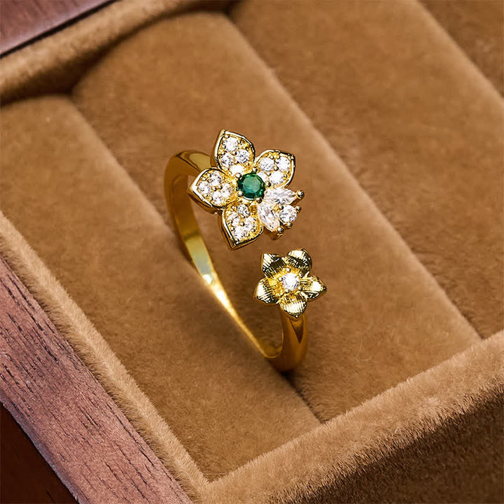 Buddha Stones Copper Two Flowers Blossom Harmonic Connection Ring - 17mm-US7 - image 0